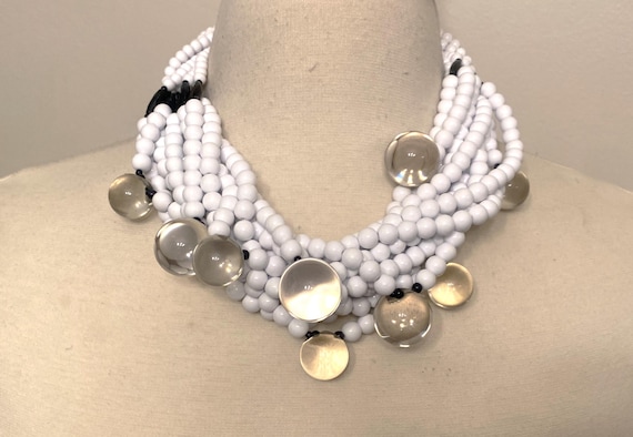 Gorgeous ANGELA CAPUTI White Resin & Clear Lucite Multi Strand Necklace