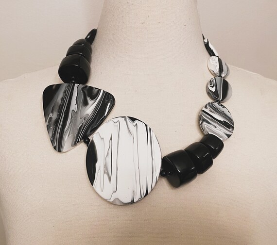 ANGELA CAPUTI Black, White & Gray Statement Choker Necklace