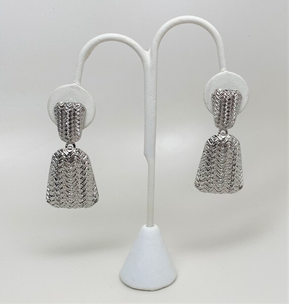 Silver Tone Texture Dangle Earrings - image 2