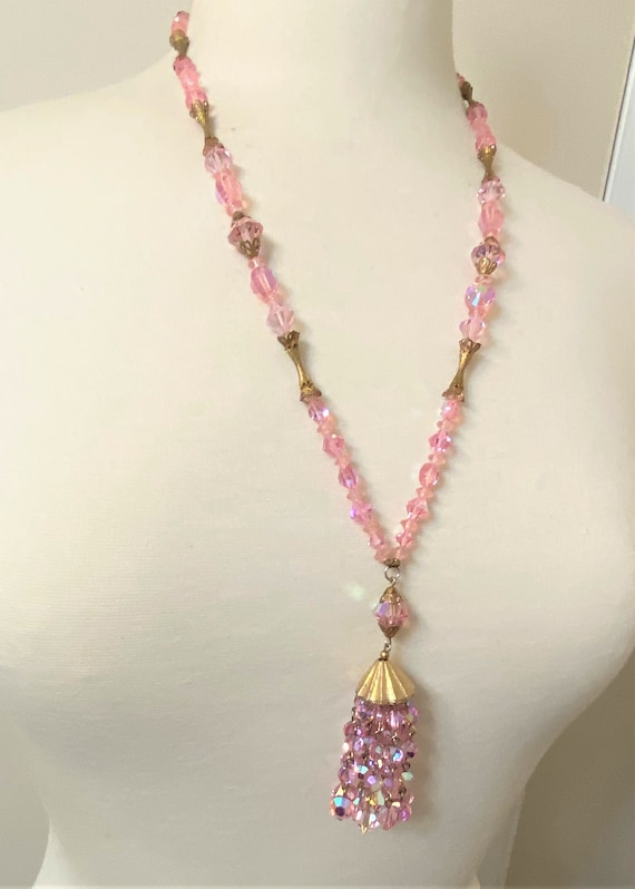 Stunning Vintage Faceted Pink Glass Aurora Borali… - image 2