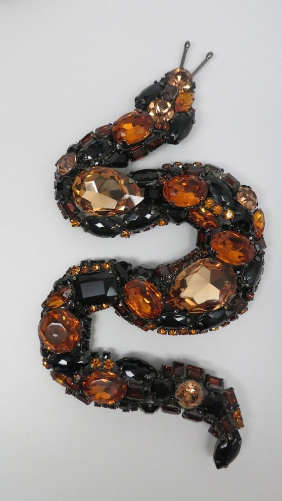 Chris Crouch's Moans “Vrba Protégé” Brown/ Black Crystal Snake Necklace Brooch