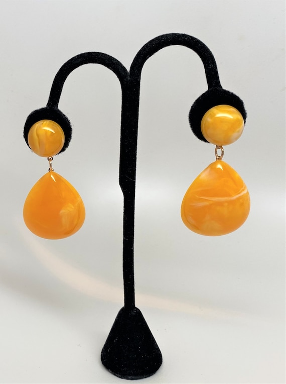 Gorgeous Marbleize Yellow Color Acrylic Pierced Dangle Earrings