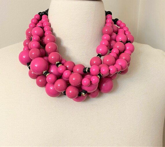 Gorgeous Hot Pink Acrylic Beads With Rhinestone Statement Necklace