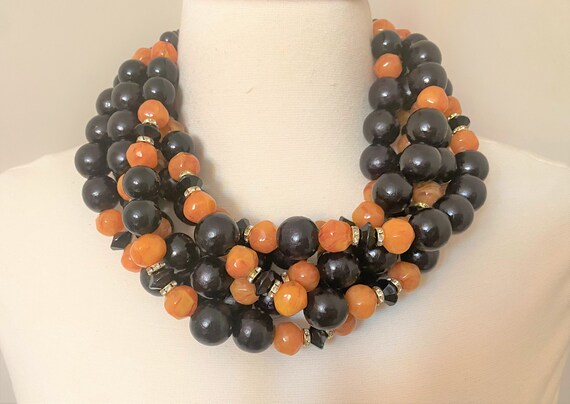 Multi Strand Acrylic & Wood Beads Necklace Angela Caputi Style