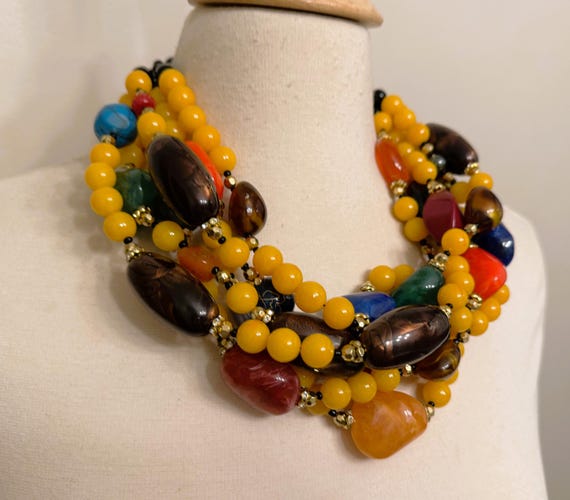 Gorgeous Yellow, Multi Color Resin & Acrylic Beads Necklace