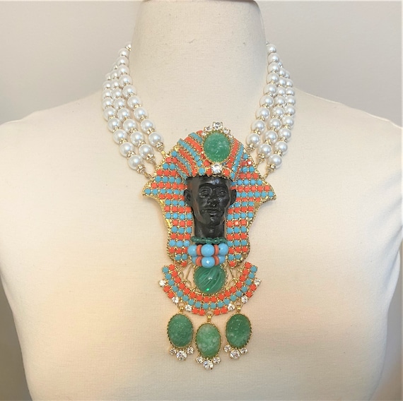 Chris Crouch's Moans Couture Emerald Pharaoh Necklace with Integrated Brooch