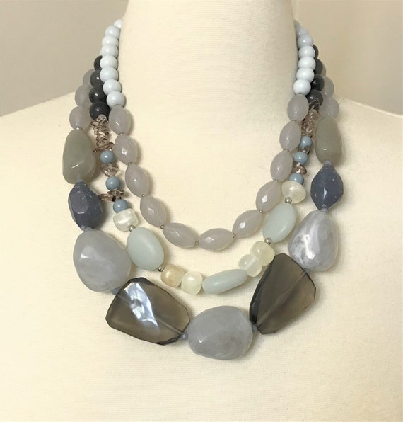Spectacular Multi Strand Gray Acrylic Beads Necklace