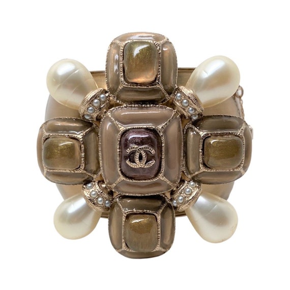 Karl Lagerfeld Gripoix Byzantine Inspired Cross Pearl CC Logo Bangle Bracelet