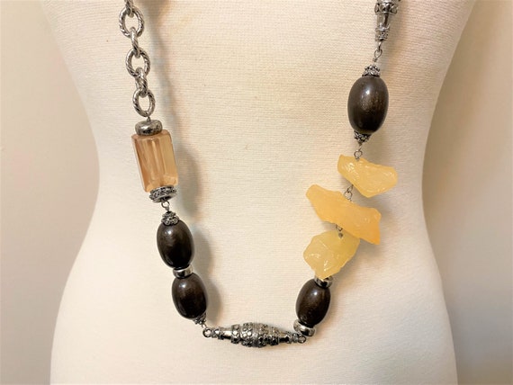 Dolce & Gabbana Silver Tone Rock Resin Lucite and Acrylic Beads Long Necklace 48"
