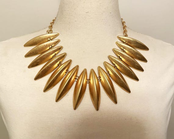 Gold Tone Spike Statement Bib Necklace