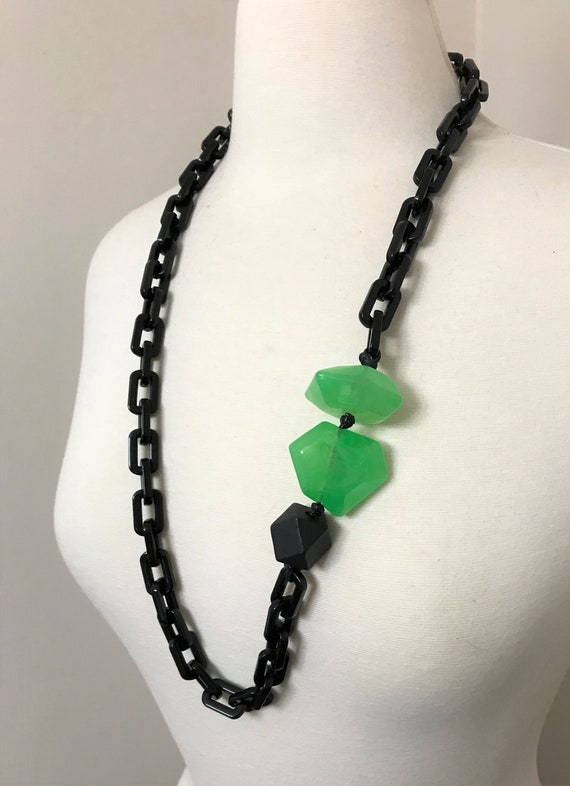 Gorgeous PONO Style Black & Green Resin Chain Lon… - image 5