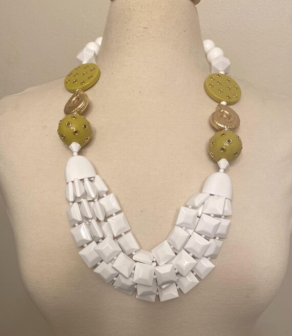 ANGELA CAPUTI White & Lime Green Resin Multi Strand Necklace
