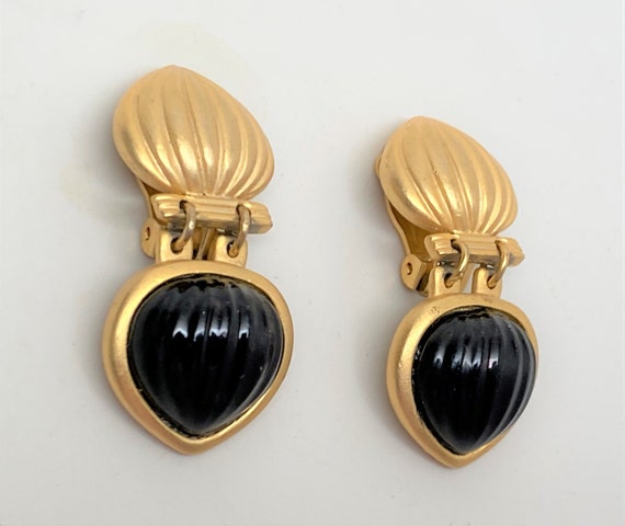 Vintage Gold Plated French Resin Gripoix Clip On … - image 2