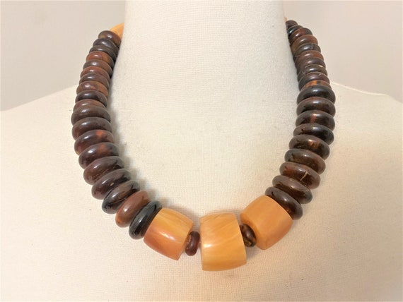 Beautiful Brown Buffalo Horn & Amber Resin Necklace
