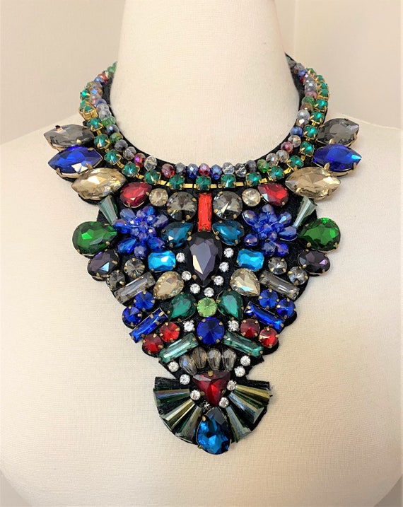 Gorgeous Huge Rhinestones Multi Color Bib Necklace