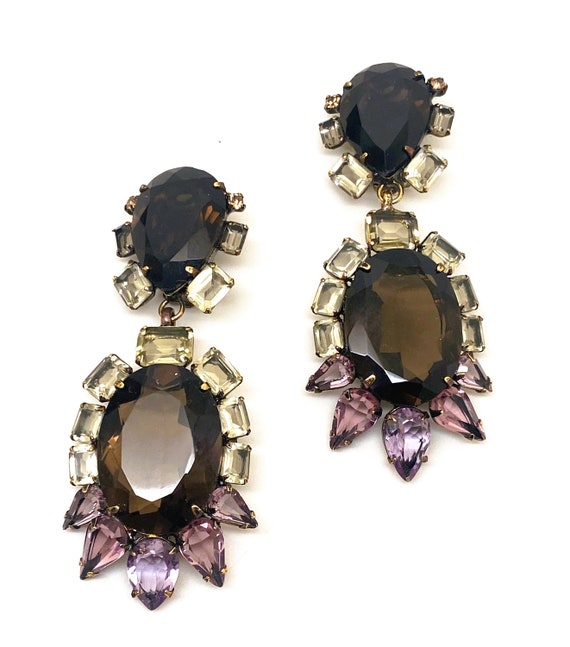 Spectacular Iradj Moini Brown Topaz, Citrine & Amethyst Dangle Clip On Earrings