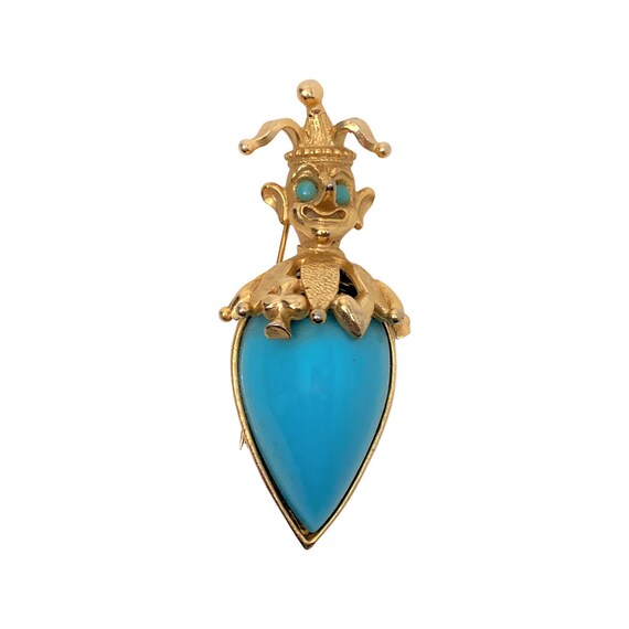 Vintage Pauline Rader Jester Turquoise Pin Brooch