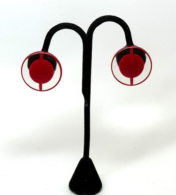 Angela Caputi Clear & Red Acrylic Clip On Earrings