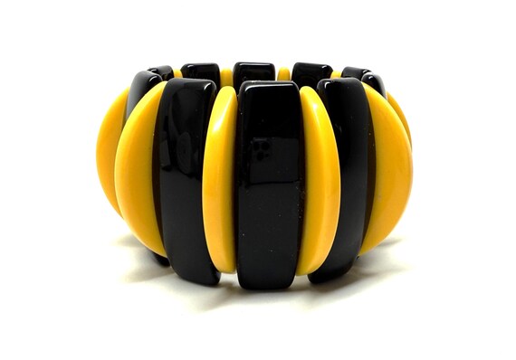 Angela Caputi Black & Yellow Color Resin Stretch Wide Bracelet