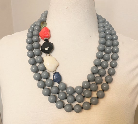 ANGELA CAPUTI Gray, Pink & Black Acrylic Necklace 75" Long