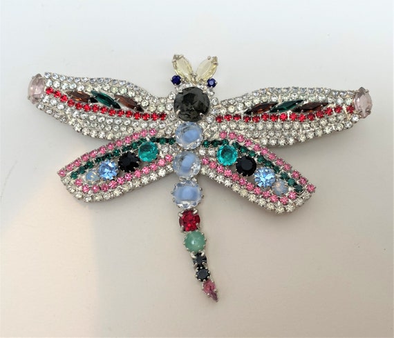 Fabulous Vintage Large Dragonfly Rhinestone Pin Brooch