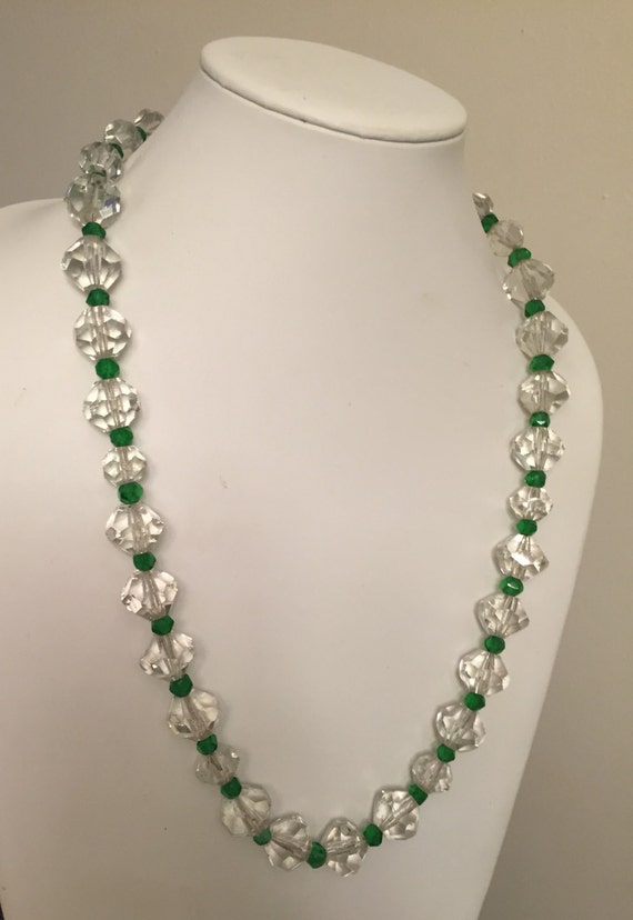 Vintage Art Deco Clear Faceted & Emerald Crystal … - image 3