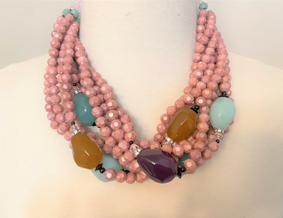 ANGELA CAPUTI Pale Pink Faceted Beads W Green & P… - image 1