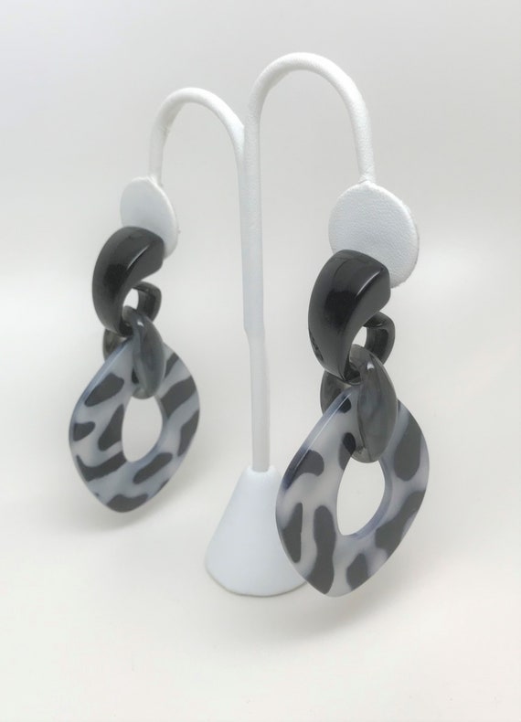 Stylish Tortoise, Black & Gray Acrylic Large Pierced Earrings