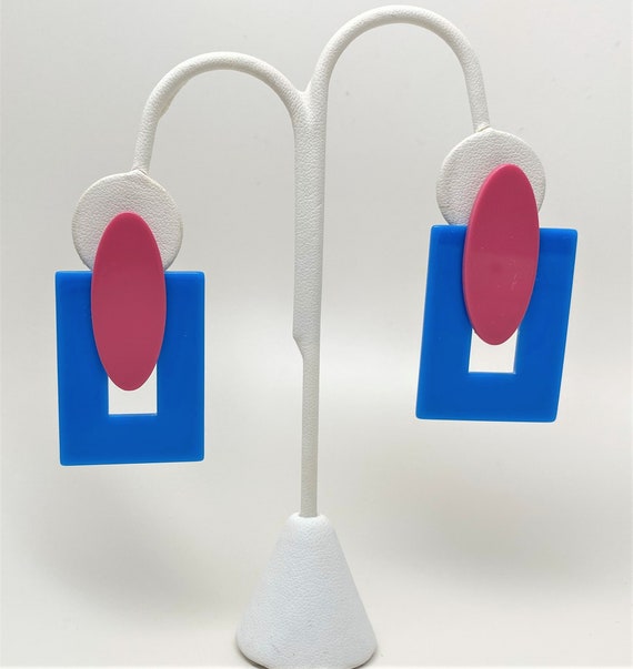 Stylish Blue & Pink Acrylic Pierced Earrings