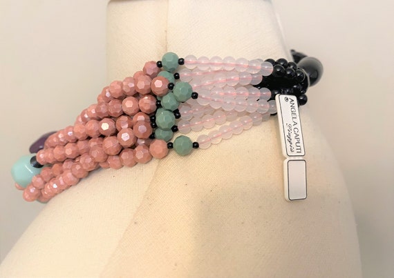 ANGELA CAPUTI Pale Pink Faceted Beads W Green & P… - image 6