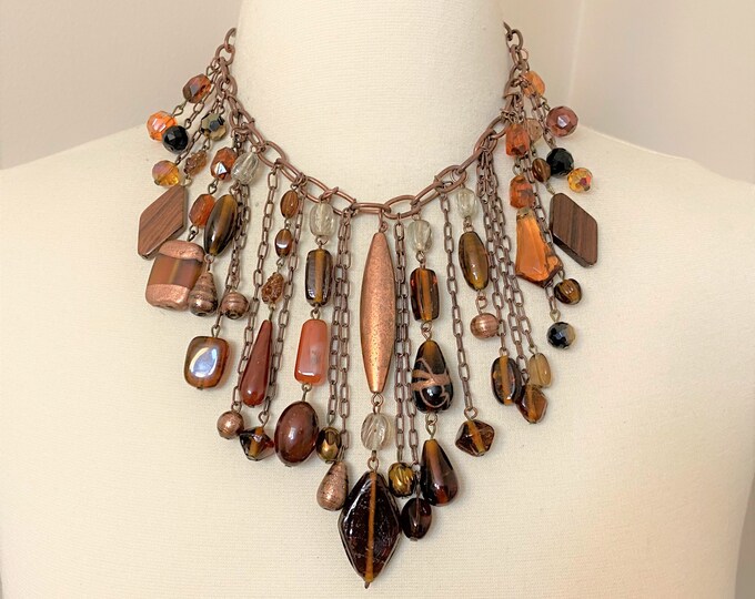 Gorgeous Vintage Brown Glass Beads Fringe Bib Necklace - Etsy