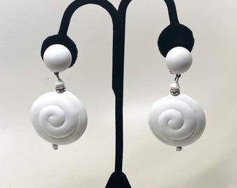 Boucles D'oreilles Vintage Angela Caputi - Pinces à Clip, Forme Feuille Verte, Avec Sacoche