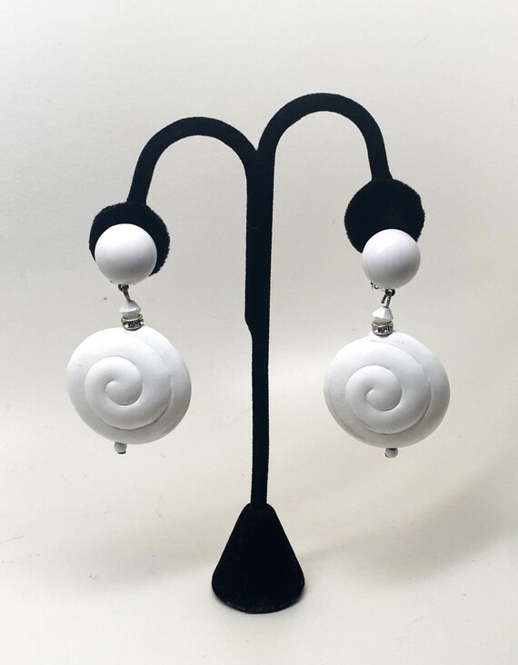 Italian Designer Angela Caputi Gorgeous White Resin Clip On Earrings
