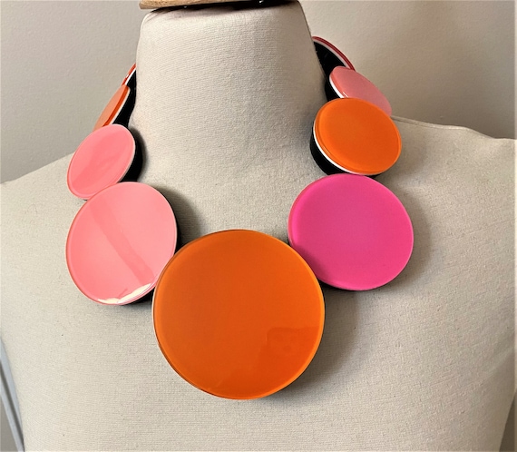 Stunning Designer Gerda Lynggaard-Monies Multi Color Acrylic Statement Necklace