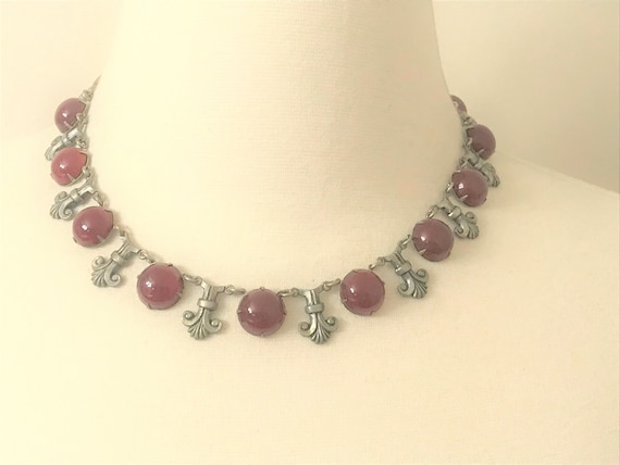 Vintage Art Nouveau Czech Carnelian In Silver Tone Necklace