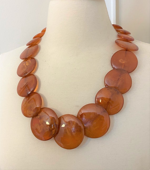 Beautiful Amber Color Resin Statement Necklace - Gem