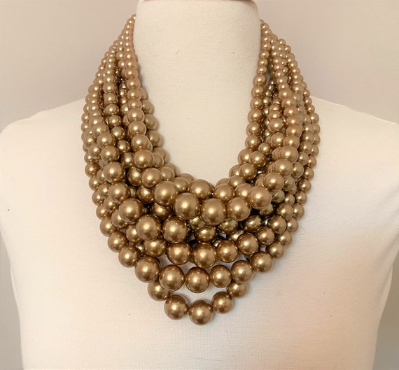 Modernistic Multi Strand Gold Resin Large Necklace