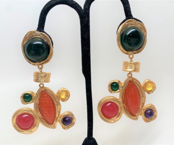 Orecchini Lunghi Pendenti Clip-On – Perle Cristallo Viola E Argento Tibetano – Fatti A Mano