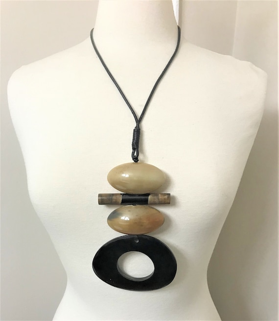 Fabulous Designer Leather & Buffalo Horn Statement Designer Long Necklace