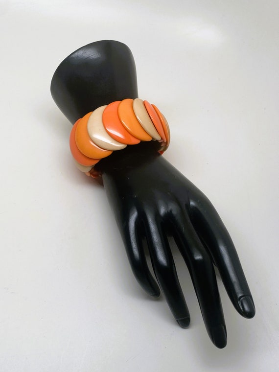 Gorgeous Orange & Cream Color Acrylic Stretch Bracelet