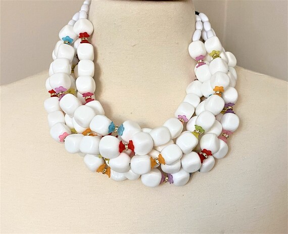 Gorgeous Multi Strand White Beads & Rhinestone Rondelles Necklace Angela Caputi