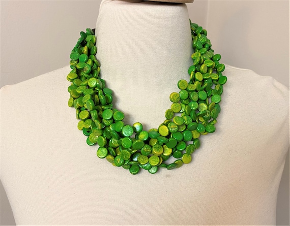 Vintage Unsigned Monies Multi Strands Lime Green … - image 4