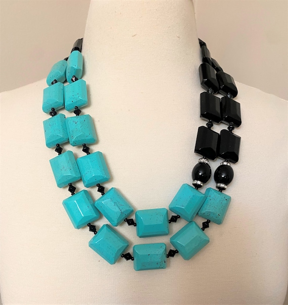 Angela Caputi Two Strand Turquoise & Black Resin Long Necklace