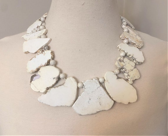 Beautiful Off White & Brown Stone Slab Necklace - image 1