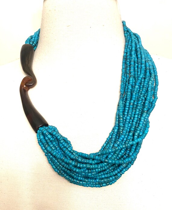 Beautiful Danish Designer Turquoise Multi Strands Seeded Beads Necklace