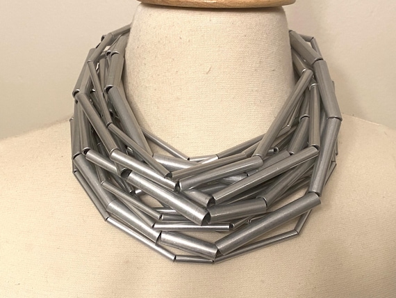 Gerda Lynggaard Monies Multi Strand Silver Tone Metal Statement Necklace