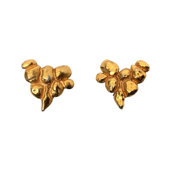 Vintage Christian Lacroix Gold Plated Geometric Heart Clip on Earrings
