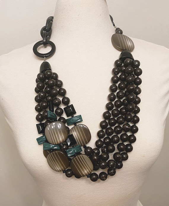 Angela Caputi Multi Strand Brown, Gray & Green Acrylic Beads Long Necklace