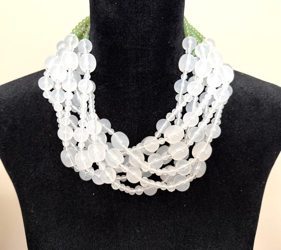 Angela Caputi White Color & Green Resin Multi Strand Necklace