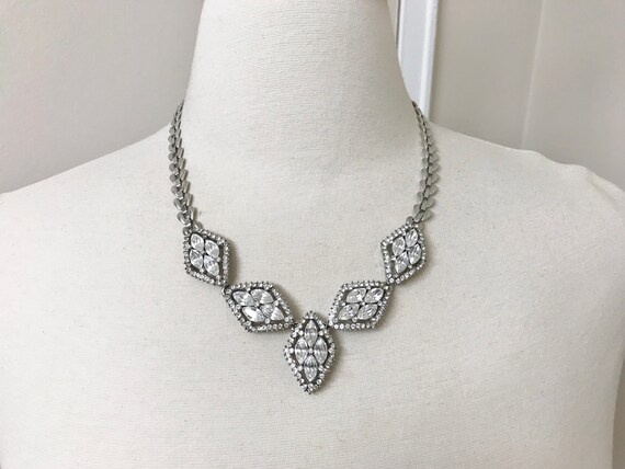 Vintage Crystal Clear Rhinestone Necklace Signed JHS